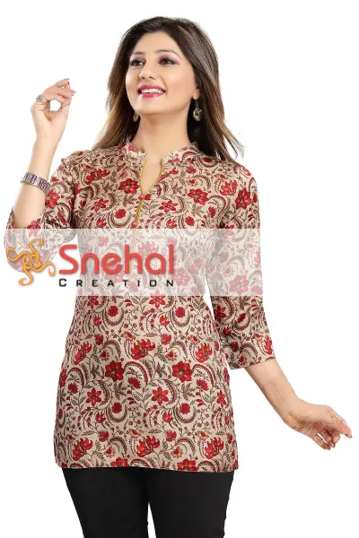 Print Perfect Short Length Art Silk Kurti for Modern Woman