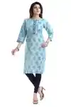 Sky-Blue-Jute-Cotton-Printed-Kurta-for-Everyday-Wear-with-Befitting-Buttons