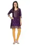 Golden-Threads:-Celebrating-Festivities-in-Banarasi-Jacquard-Kurti-Tunic-Wine-Color