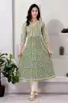 Trendy-Pista-Color-Cotton-Anarkali-Kurti-with-Mix-and-Match-Prints