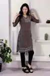 Maroon-Cotton-Print-V-Neck-Long-Kurta-For-Women